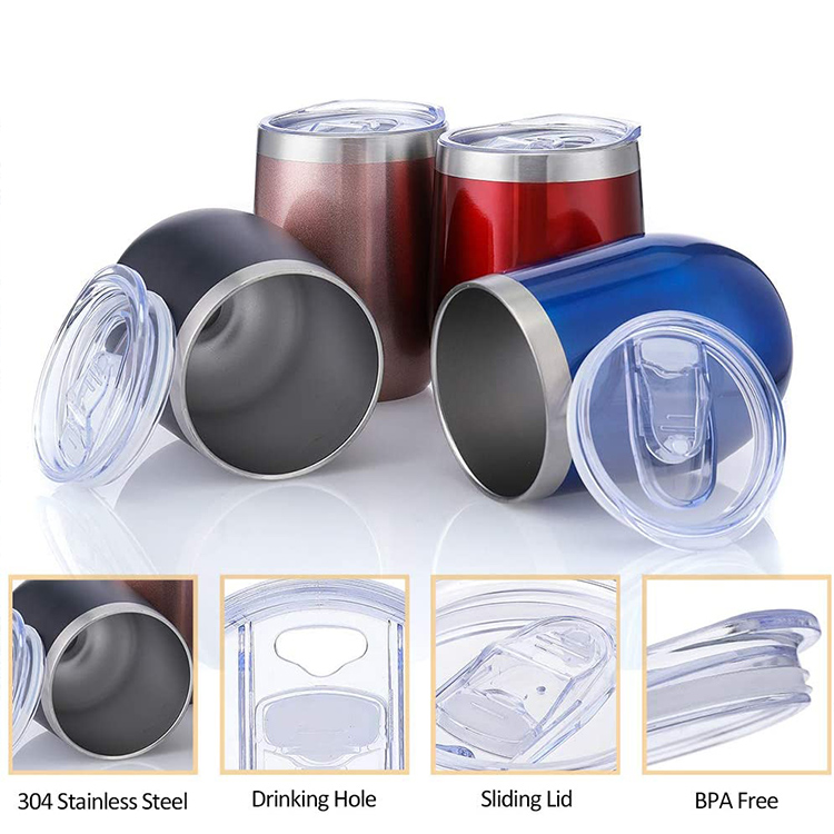 Amazon top seller 12oz stainless steel double wall insulated wine tumbler egg shape mugs with BPA free lid