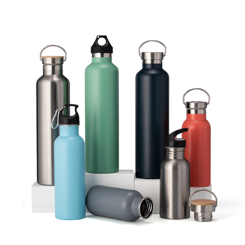 American Style Double Wall Stainless Steel Colorful Sports Water Bottles Vacuum Flasks with Bamboo Handle Lid