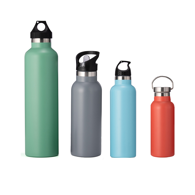 American Style Double Wall Stainless Steel Colorful Sports Water Bottles Vacuum Flasks with Bamboo Handle Lid