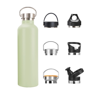 American Style Double Wall Stainless Steel Colorful Sports Water Bottles Vacuum Flasks with Bamboo Handle Lid